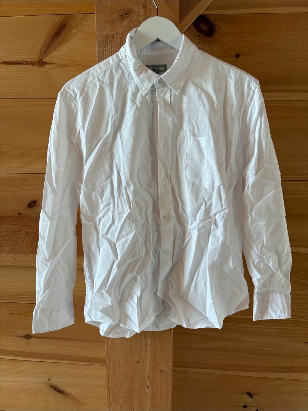 Ash & Erie White Long-Sleeve Button-Down Linen Shirt